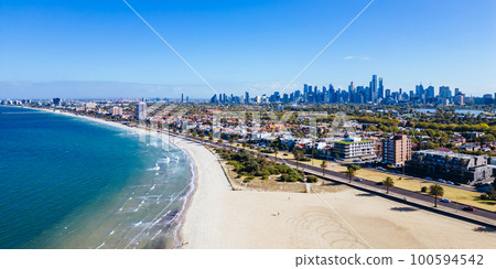 View towards Melbourne from St Kilda in Australia View towards Melbourne from St Kilda in Australia 100594542