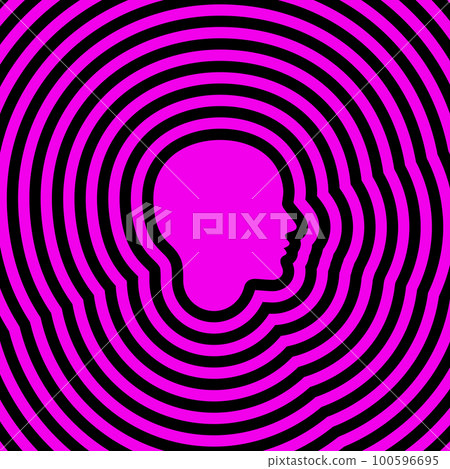 Concentric abstract woman profile. Silhouette of girl head. Optical illusion. 100596695