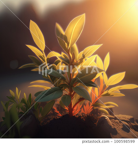 New life young plant at sunrise. Save environment and Earth day concept. AI New life young plant at sunrise. Save environment and Earth day concept. AI 100598599