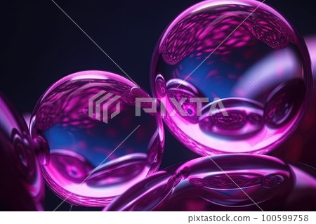 Beautiful neon pink bubbles closeup with reflection 100599758