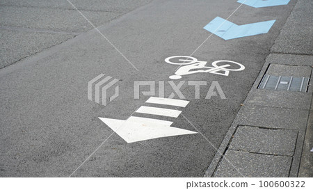 Bicycle navigation mark and bicycle navigation line on the ground Bicycle navigation mark and bicycle navigation line on the ground 100600322