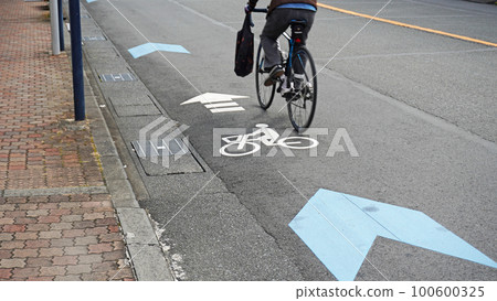 Bicycle navigation mark and bicycle navigation line on the ground 100600325