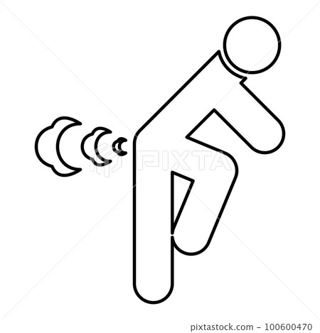 Man farts break wind farting bloating gas cloud stench bad smell flatulency contour outline line icon black color vector illustration image thin flat style Man farts break wind farting bloating gas cloud stench bad smell flatulency contour outline line icon black color vector illustration image thin flat style 100600470