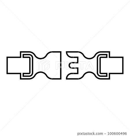 Buckle fastener clasp furniture for clothes system of fast snap join for backpack bag opened contour outline line icon black color vector illustration image thin flat style Buckle fastener clasp furniture for clothes system of fast snap join for backpack bag opened contour outline line icon black color vector illustration image thin flat style 100600496