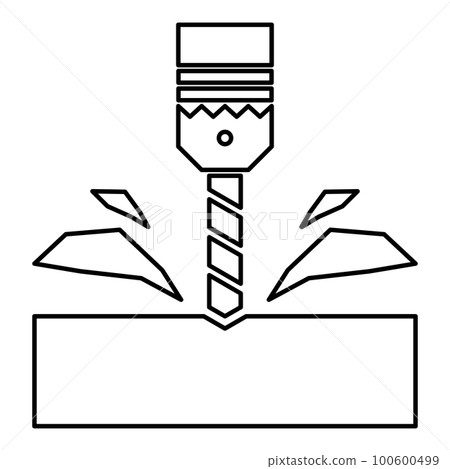Drill with cartridge material processing shavings bit stationary use contour outline line icon black color vector illustration image thin flat style 100600499