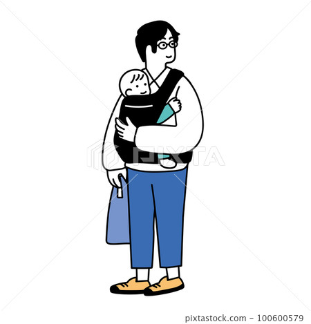 A simple illustration of a man holding a baby 100600579