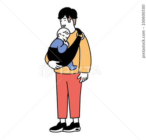 A simple illustration of a man holding a baby 100600580