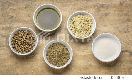 collection of hemp seed products 100601691