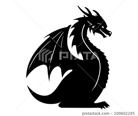 black silhouette of a dragon on a white background. fire-breathing snake. black silhouette of a dragon on a white background. fire-breathing snake. 100602285