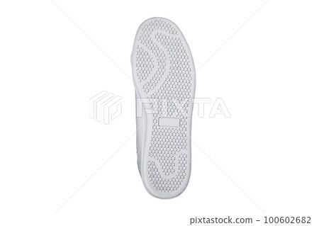 Sole white polyurethane sneaker on a white background.Bottom sports shoes polyester Sole white polyurethane sneaker on a white background.Bottom sports shoes polyester 100602682