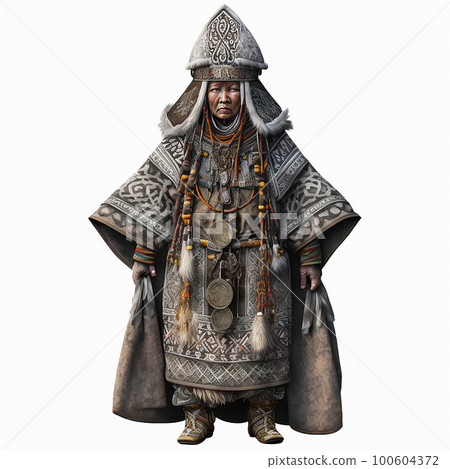 Yakut shaman sorcerer in national clothes closeup isolated on white background Yakut shaman sorcerer in national clothes closeup isolated on white background 100604372