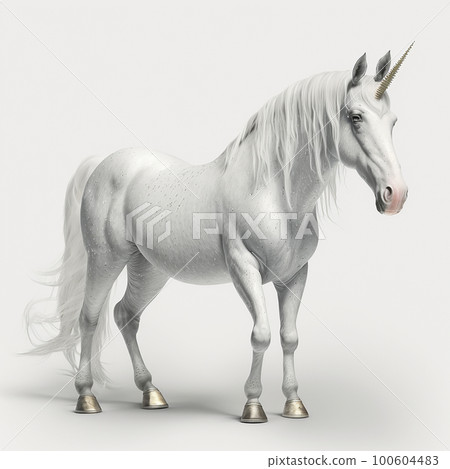 White unicorn with golden hooves, fantastic fabulous animal, isolated on white background close-up White unicorn with golden hooves, fantastic fabulous animal, isolated on white background close-up 100604483