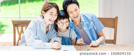 Girl studying and family teaching 100604530