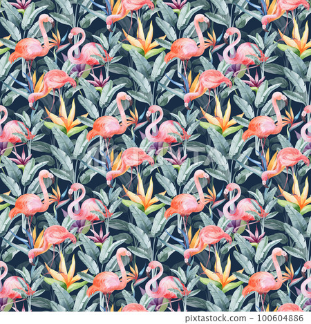 watercolor seamless pattern. floral background tropical blooming flowers and leaves. Plants and flowers of Australia. for fabric, textile, roll wallpaper, design, cards, invitations, stickers, wedding watercolor seamless pattern. floral background tropical blooming flowers and leaves. Plants and flowers of Australia. for fabric, textile, roll wallpaper, design, cards, invitations, stickers, wedding 100604886