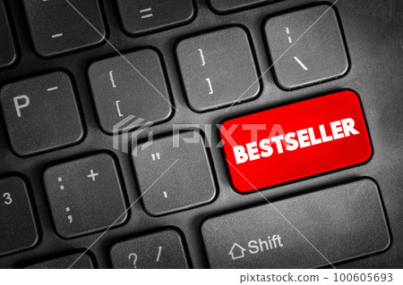 Bestseller text button on keyboard, concept background 100605693