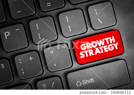 Growth Strategy - plan for overcoming current and future challenges to realize its goals for expansion, text button on keyboard 100606112