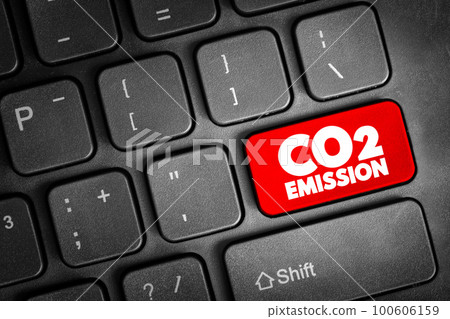 Co2 Emission text button on keyboard, concept background Co2 Emission text button on keyboard, concept background 100606159