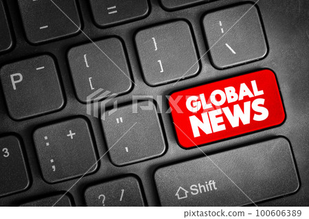 Global News text button on keyboard, concept background 100606389