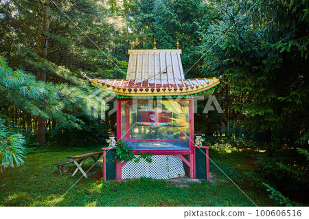 Pagoda Tibetan Mongolian Buddhist shrine at cultural center entrance 100606516