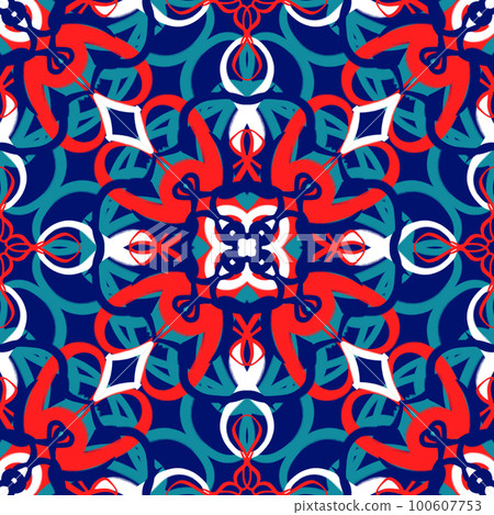 Arabesque mosaic ornament pattern. Symmetric authentic ethnic tribal backround. Antique texture for textile, print, design. Arabesque mosaic ornament pattern. Symmetric authentic ethnic tribal backround. Antique texture for textile, print, design. 100607753