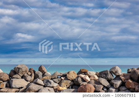Windward wall on Costa Calma beach on the island of Fuerteventura Windward wall on Costa Calma beach on the island of Fuerteventura 100607931