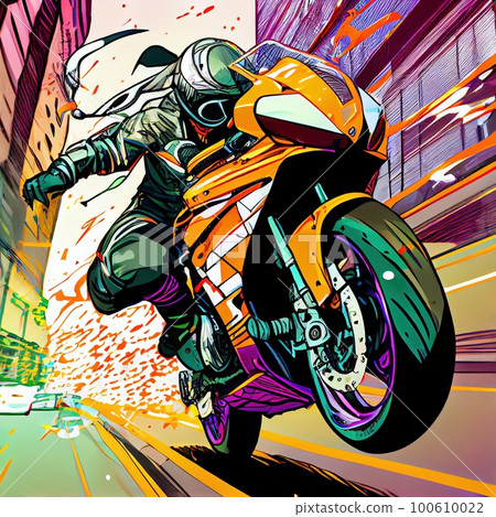 Abstract image of the Racer on a sports motorcycle. Multicolored background of splashes of paint. Generative AI Art Abstract image of the Racer on a sports motorcycle. Multicolored background of splashes of paint. Generative AI Art 100610022