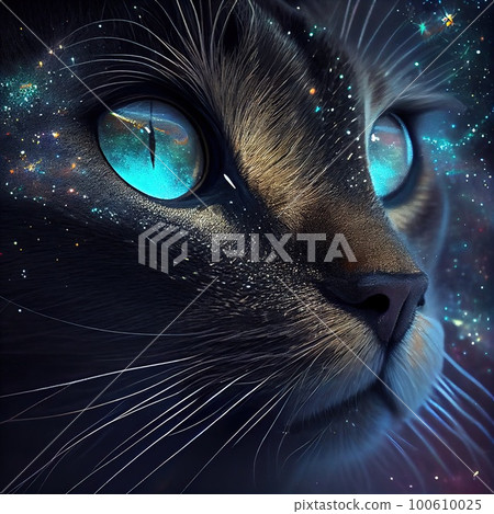 Mysterious cat with beauty eyes. Sweet mystic cat. Generative AI Art. 100610025