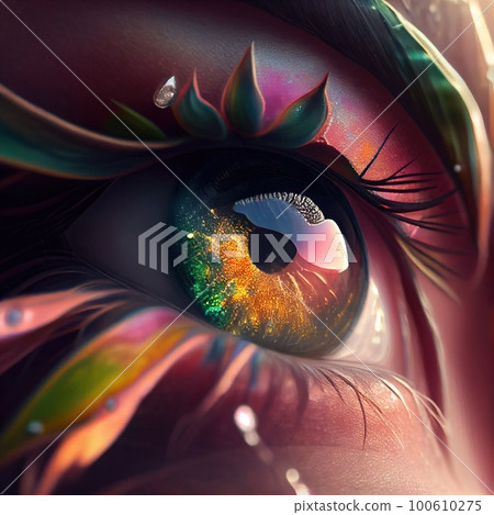 A close-up of the human eye. Close-up of the amazing pupil. Generative AI Art. 100610275