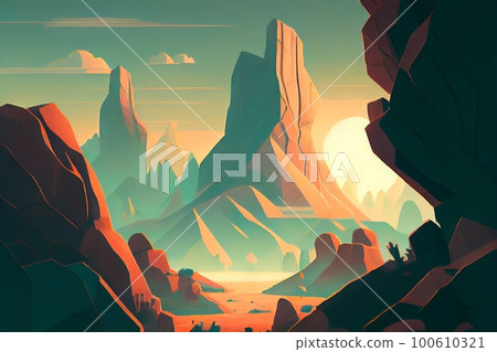 A deserted abstract colorful alien landscape....-插圖素材 [100610321] - PIXTA圖庫