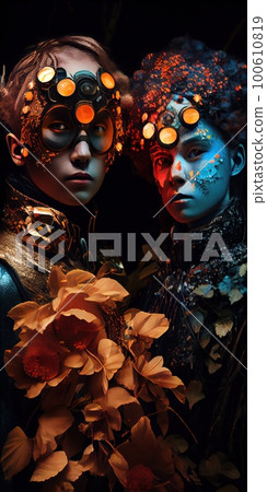 Abstract portrait of a beautiful fantasy girl. Fashionable cute woman. Creative beautiful girl. Generative AI Art. Abstract portrait of a beautiful fantasy girl. Fashionable cute woman. Creative beautiful girl. Generative AI Art. 100610819