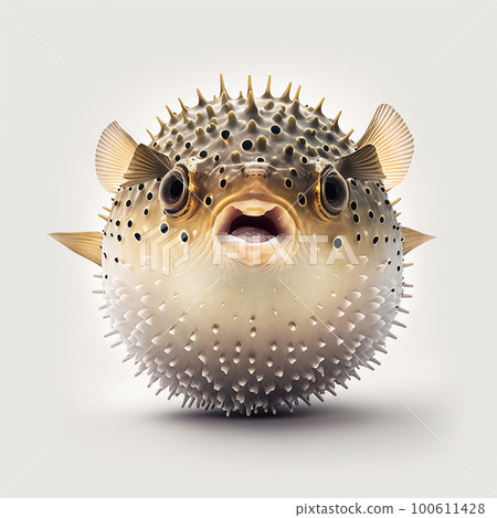 Unusual puffer fish, seafood delicacy, closeup isolated on white Unusual puffer fish, seafood delicacy, closeup isolated on white 100611428