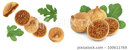 dried fig isolated on white background with  full depth of field. Top view. Flat lay 100611769