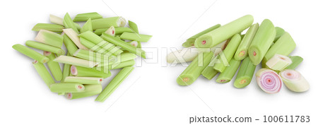 Fresh Lemongrass isolated on white background . Top view. Flat lay Fresh Lemongrass isolated on white background . Top view. Flat lay 100611783
