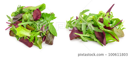 Mix of different salads isolated on white background. Top view. Flat lay Mix of different salads isolated on white background. Top view. Flat lay 100611803