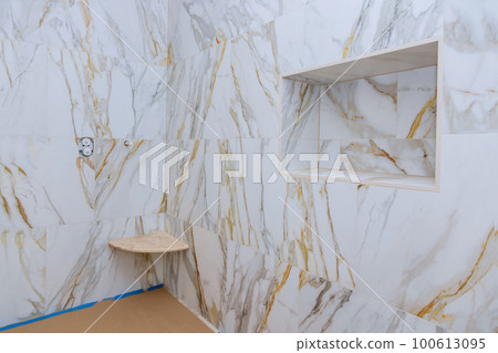 Interior unfinished design at renovation bathroom with shower for new home 100613095