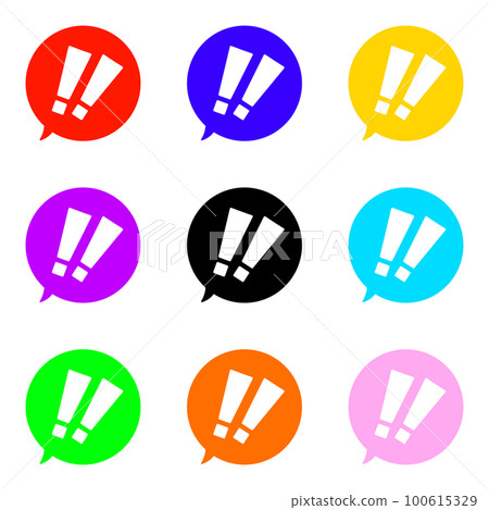 White double exclamation mark and colored speech bubble 100615329