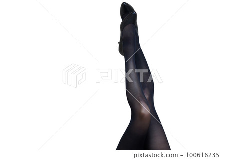 黑色絲襪和高跟鞋的腿 100616235
