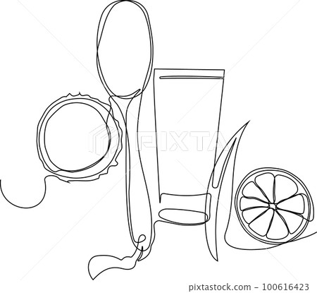 Skin care concept. Landing page template. Morning routine. Bath time. Organic products for scrubbing and body skin care with natural herbal skin care products, top view. Vector illustration 100616423