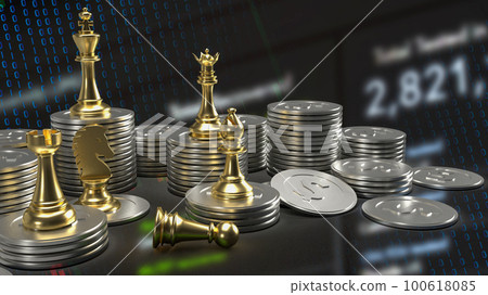 Gold chess and coins for business concept 3d rendering 100618085