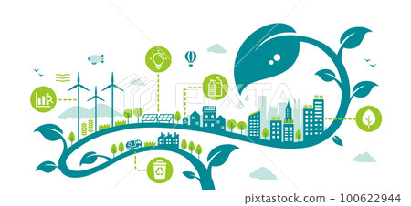 考慮生態、生態、自然和環境保護的城市生活形象插圖 100622944