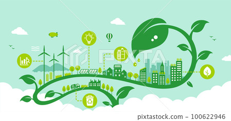 考慮生態、生態、自然和環境保護的城市生活形象橫幅插圖 考慮生態、生態、自然和環境保護的城市生活形象橫幅插圖 100622946
