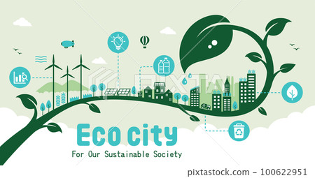 Urban life image banner illustration that considers eco, ecology, nature and environmental protection 100622951