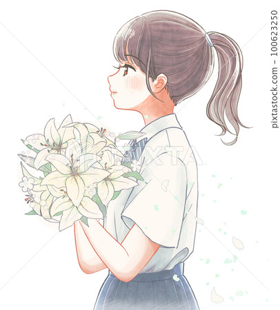 Image of High ponytail with a flower drawing