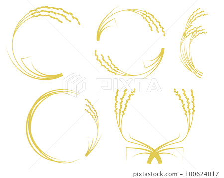 Illustration set of golden rice ear silhouette frame 100624017