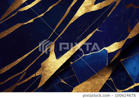 Abstract wavy blue marble background with golden veins, stone texture, liquid paint, gold foil and glitter decor, painted artificial marbled surface. Generative AI. Abstract wavy blue marble background with golden veins, stone texture, liquid paint, gold foil and glitter decor, painted artificial marbled surface. Generative AI. 100624678