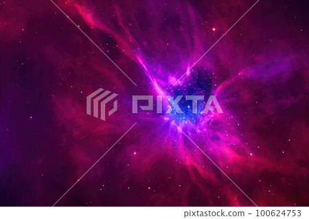 Space background. Realistic starry night. Cosmos and shining stars. Milky way and stardust. Color galaxy with nebula. Magic Infinite universe. Ai generative illustration. 100624753