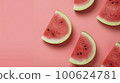 Banner with watermelon. Copy space, top view, summer background. Generative AI. 100624781