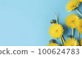 Banner with dandelions. Copy space, top view, festive background. Generative AI. 100624783