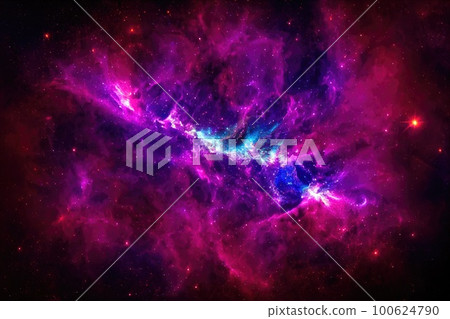 Space background. Realistic starry night. Cosmos and shining stars. Milky way and stardust. Color galaxy with nebula. Magic Infinite universe. Ai generative illustration. Space background. Realistic starry night. Cosmos and shining stars. Milky way and stardust. Color galaxy with nebula. Magic Infinite universe. Ai generative illustration. 100624790