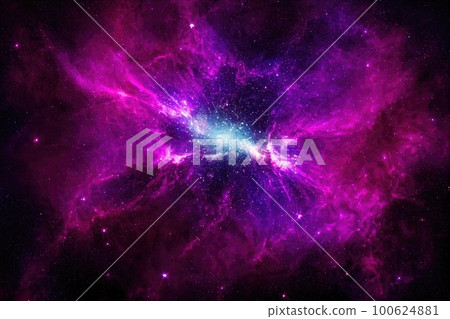 Space background. Realistic starry night. Cosmos and shining stars. Milky way and stardust. Color galaxy with nebula. Magic Infinite universe. Ai generative illustration. Space background. Realistic starry night. Cosmos and shining stars. Milky way and stardust. Color galaxy with nebula. Magic Infinite universe. Ai generative illustration. 100624881